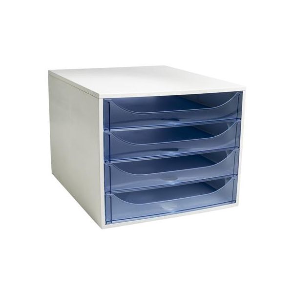 Úložný box na dokumenty, plastový, 4-zásuvkový, EXACOMPTA "Ecobox Linicolor", ľadovo modrý