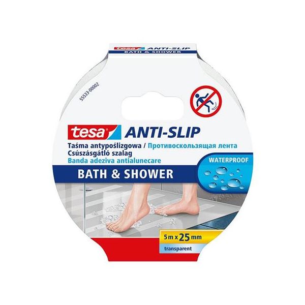 Protišmyková páska, do kúpeľne, 25 mm x 5 m, TESA "Anti-Slip", priehľadná