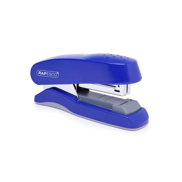 Zošívačka, 24/6, 26/6, 25 listov, uľahčené zošívanie, ploché zošívanie, RAPESCO "Flat Clinch", modrá