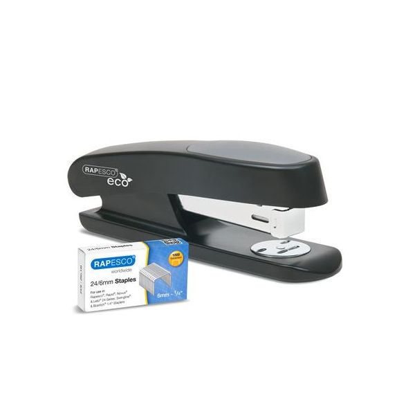 Zošívačka, 24/6, 20 listov, antibakteriálna, RAPESCO "Germ-Savvy ECO Sting Ray", čierna