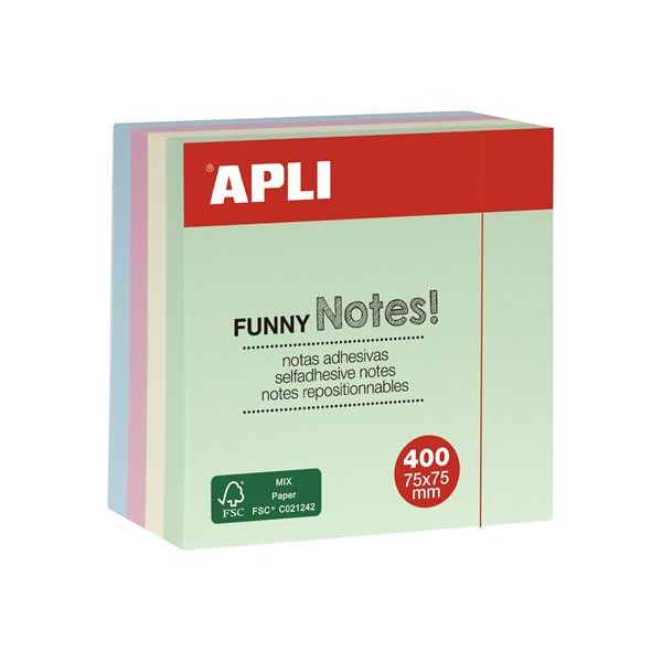 Samolepiaci bloček, 75x75 mm, 400 listov, APLI, pastelový