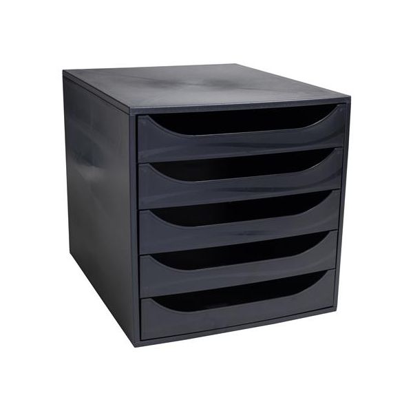 Úložný box na dokumenty, plastový, 5-zásuvkový, EXACOMPTA "Ecobox ExoBlack", čierny