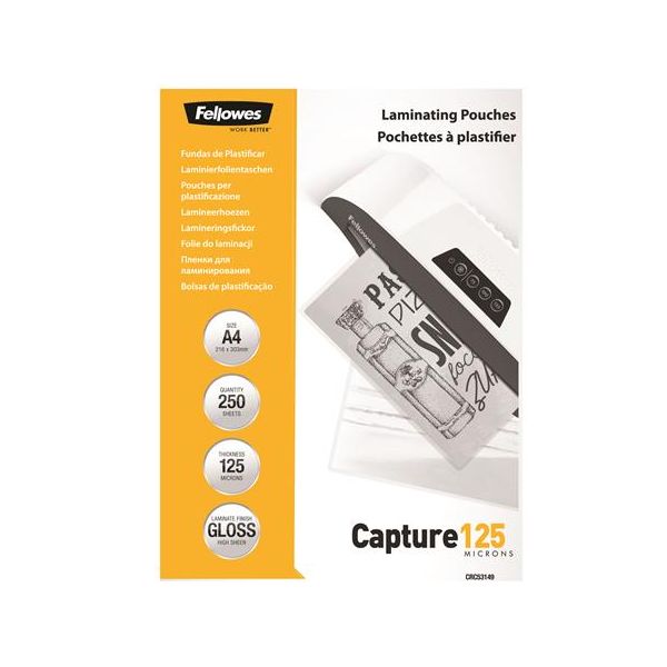 Laminovacia fólia, 125 mikr., A4, lesklá, 250 ks, FELLOWES.