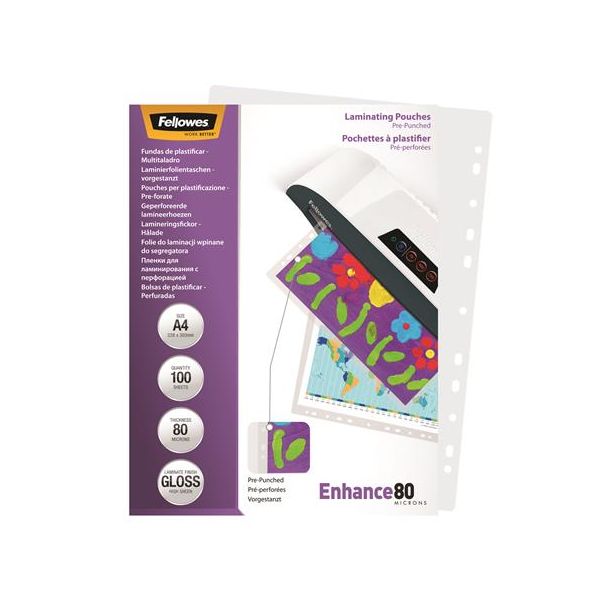 Laminovacia fólia, 80 mikr., A4, lesklá, viazateľná, 100 ks, FELLOWES
