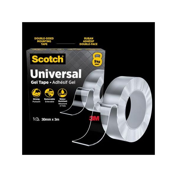 Lepiaca páska, obojstranná, silná,  30 mm x 3 m, 3M SCOTCH "Universal Gel", priehľadná