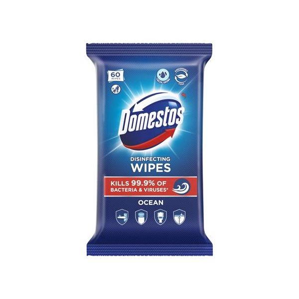 Vlhčené utierky, 60 ks, DOMESTOS "oceán"