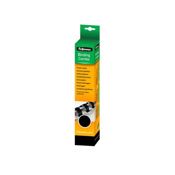 Hrebeň, plastový, 16 mm, 101-120 listov, FELLOWES, 25 ks, čierny
