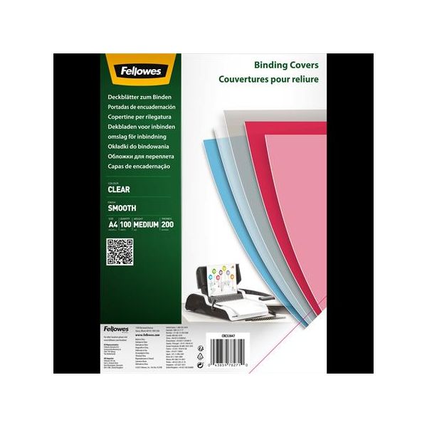 Predný obal k špirálovej väzbe, A4, 200 mikron, PET, FELLOWES, číra