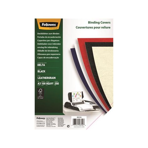 Zadný obal ku špirálovej väzbe, A3, 250 g, matný, FELLOWES "Delta", čierny