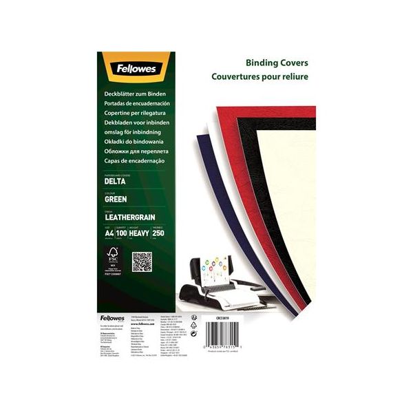 Zadný obal ku špirálovej väzbe, A4, 250 g, matný, FELLOWES "Delta", zelená, 100 ks
