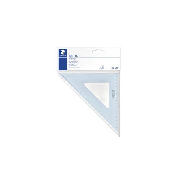 Pravítko, trojuholníkové, plastové, 45°, 25 cm, STAEDTLER "Mars", priehľadné modré