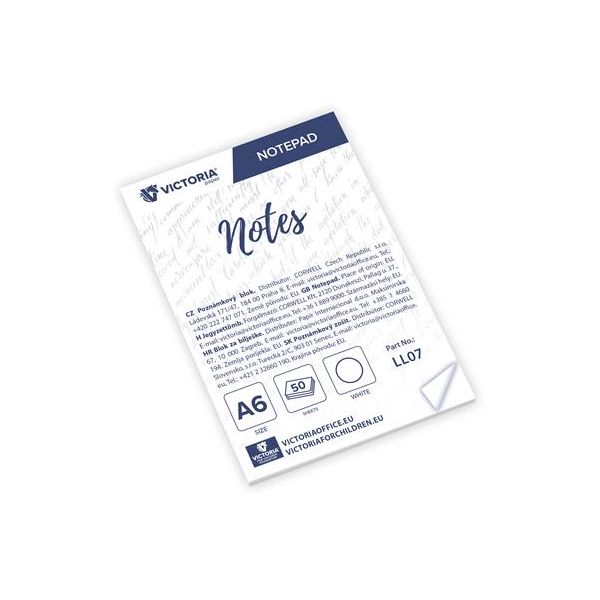Poznámkový blok, A6, 5x50 listov, čistý, VICTORIA OFFICE