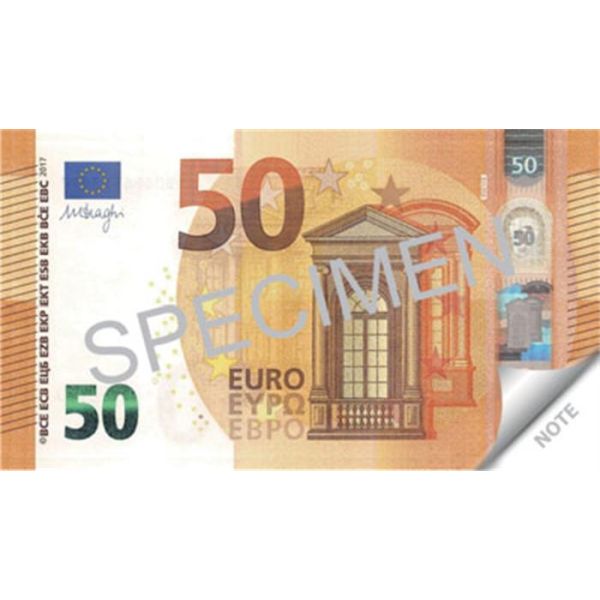 Poznámkový blok, 70 listov, 104x57 mm, PANTA PLAST "50 Euro"