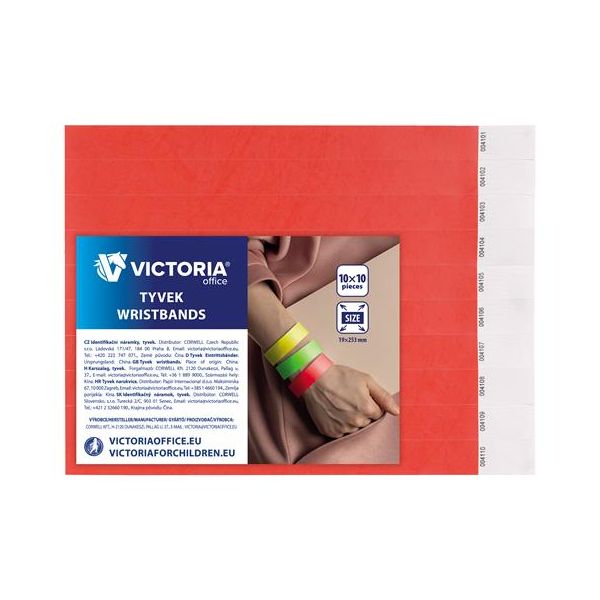 Identifikačný náramok, 3/4", tyvek, červený, VICTORIA OFFICE