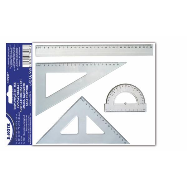 Pravítko, sada, plastové, 4 ks, SAKOTA