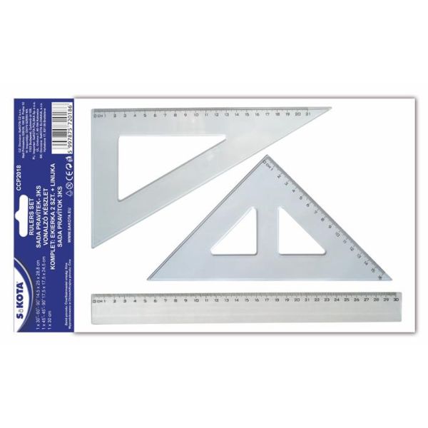 Pravítko, sada, plastové, 3 ks, SAKOTA