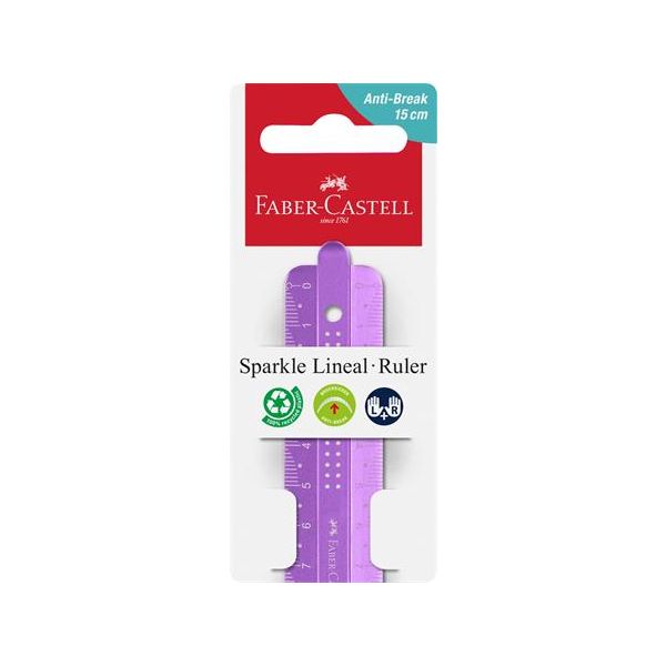 Pravítko, plastové, odolné proti zlomeniu, 15 cm, FABER-CASTELL "Sparkle", mix farieb
