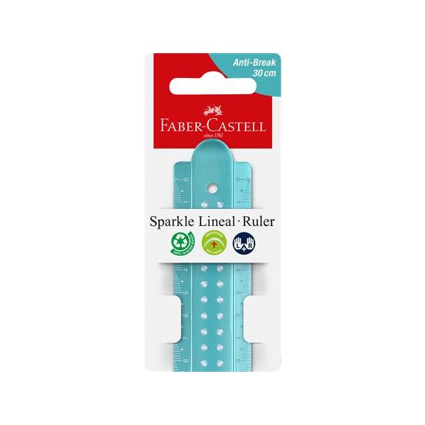 Pravítko, plastové, odolné proti zlomeniu, 30 cm, FABER-CASTELL "Sparkle", mix farieb