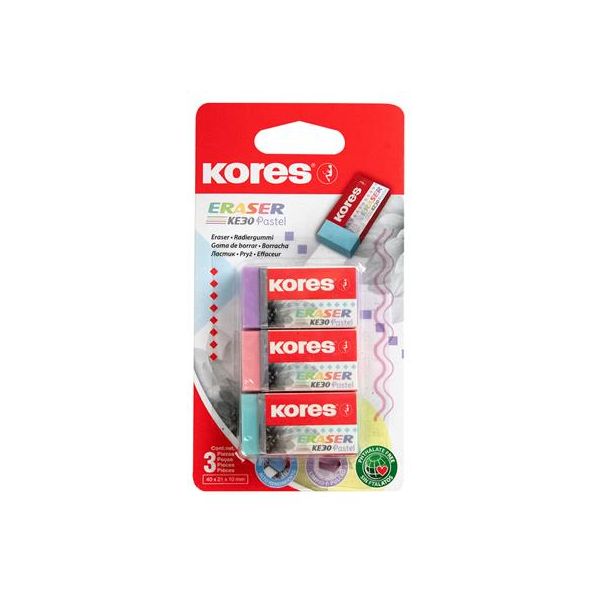 Guma, KORES "KE-30", 3 pastelové farby