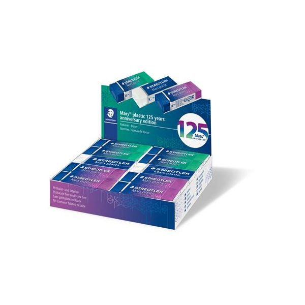 Guma, displej, STAEDTLER "Mars® Plastic 526, 125 years", modrá-zelená-fialová