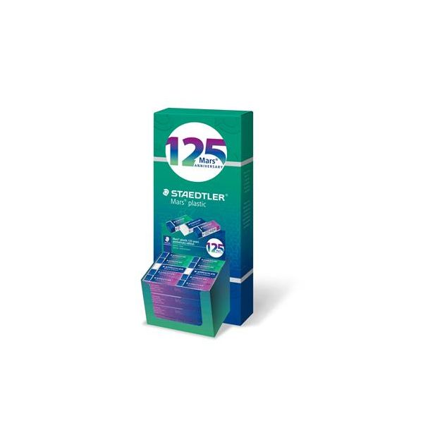 Guma, displej, STAEDTLER "Mars® Plastic 526, 125 years", modrá-zelená-fialová