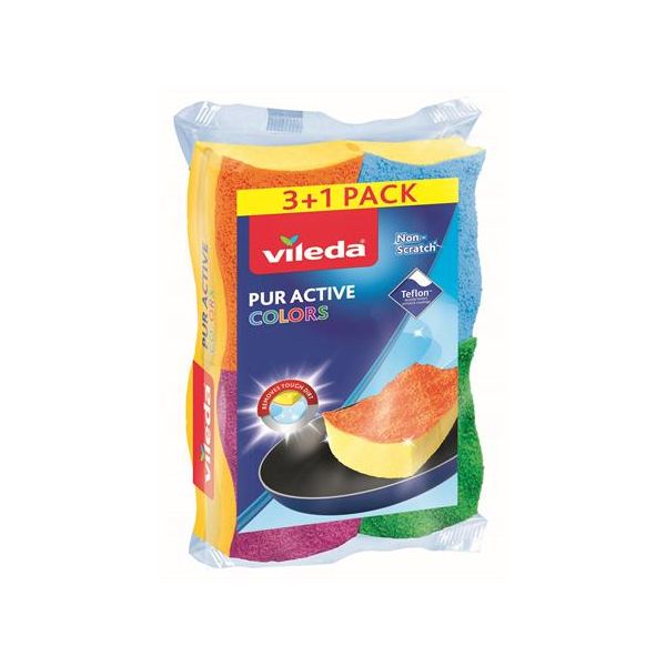 Špongia na riad, 3+1 ks,  VILEDA "Color Pur Active Colors"
