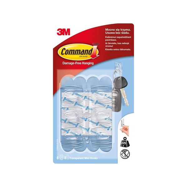 Mini plastový vešiak, 3M "Command", priehľadný