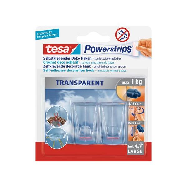 Odnímateľný nástenný háčik, TESA "Powerstrips®", priesvitný