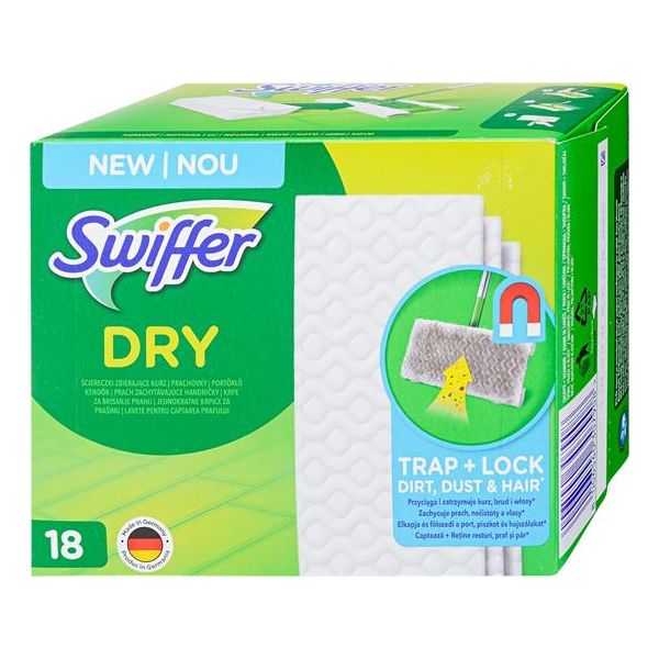 Utierky na podlahu,suché, náhradná nápň, 18 ks, SWIFFER "Dry"