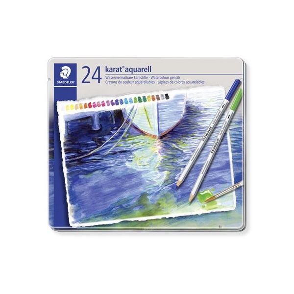Akvarelové ceruzky, sada, šesťhranné, plechová krabička STAEDTLER "Karat® aquarell 125", 24 rôznych farieb