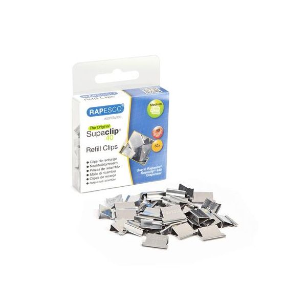 Sponky, nerezová oceľ, RAPESCO, "Supaclip 40", strieborná