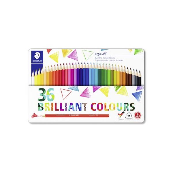 Farebné ceruzky, sada, trojhranné, kovová krabica,STAEDTLER "Ergo Soft 157", 36 rôznych farieb