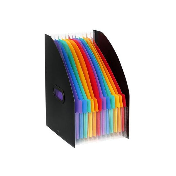 Zakladač, harmonikový, PP, 12 diely, VIQUEL, "Rainbow Class", čierny