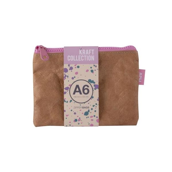 Púzdro na drobnosti, na zips, textúra koženého efektu, plast, A6, APLI "Kraft", zips rôznych farieb