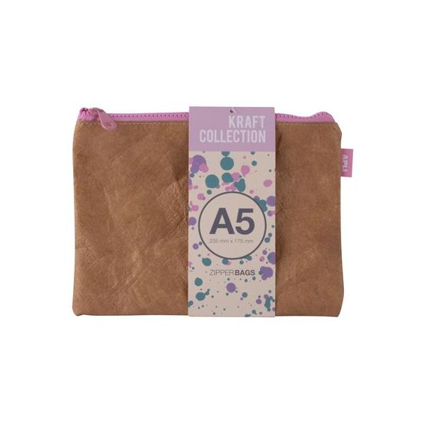 Puzdro na drobnosti, na zips, textúra koženého efektu, plast, A5, APLI "Kraft", zips rôznych farieb