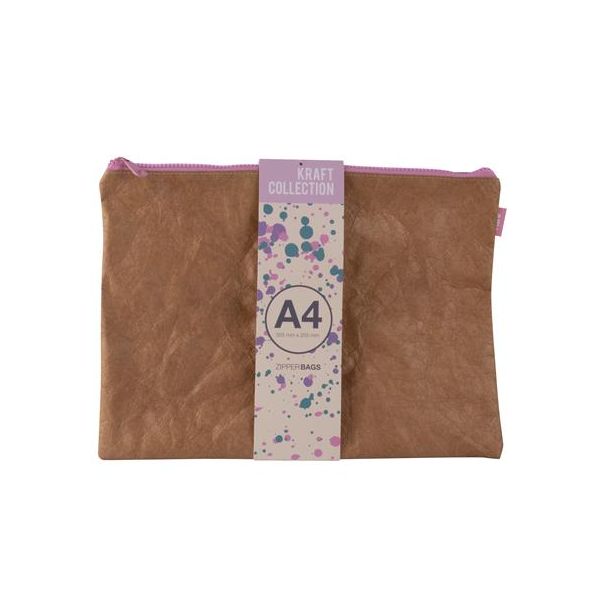 Puzdro na drobnosti, na zips, textúra koženého efektu, plast, A4, APLI "Kraft", zips rôznych farieb