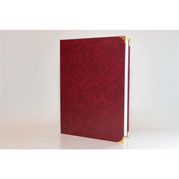 Obal na certifikáty, A4, exkluzívny, koženka, kovové rohy, bordový