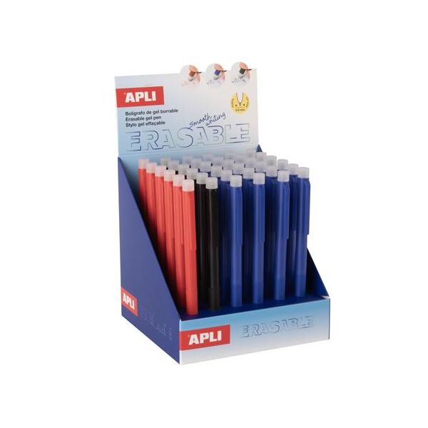 Gélové pero, displej, 0,5 mm, stláčací mechanizmus, gumovateľné, APLI "Erasable", mix farieb