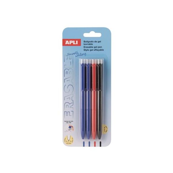 Gélové pero, 0,5 mm, stláčací mechanizmus, gumovateľné, APLI "Erasable", mix farieb