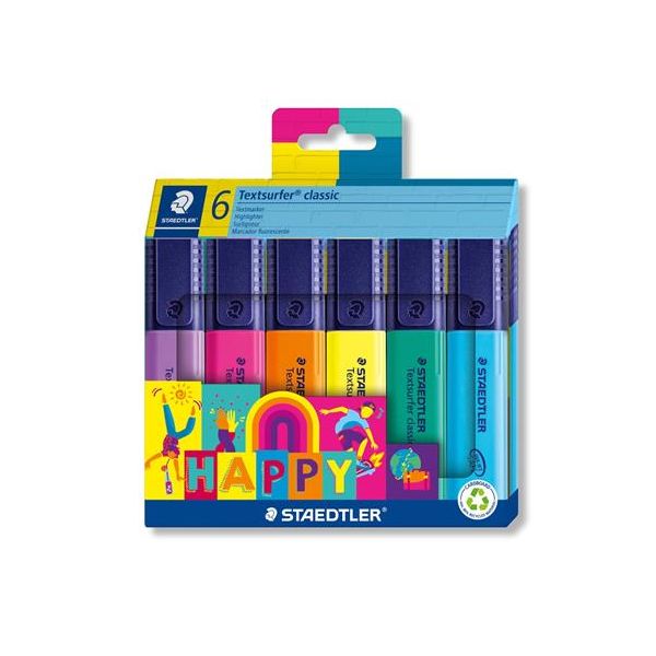 Zvýrazňovač, sada, 1-5 mm, STAEDTLER "Textsurfer® classic 364 C Happy", 6 rôznych farieb