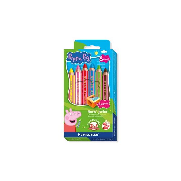 Farebné ceruzky, sada, šesťhranné, jumbo, STAEDTLER „Noris® junior 140", Peppa Pig, 6 farieb