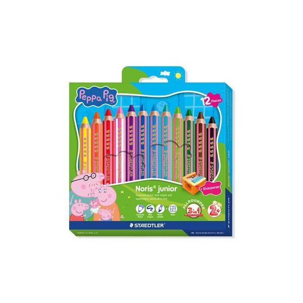 Farebné ceruzky, sada, šesťhranné, jumbo, STAEDTLER „Noris® junior 140", Peppa Pig, 12 farieb
