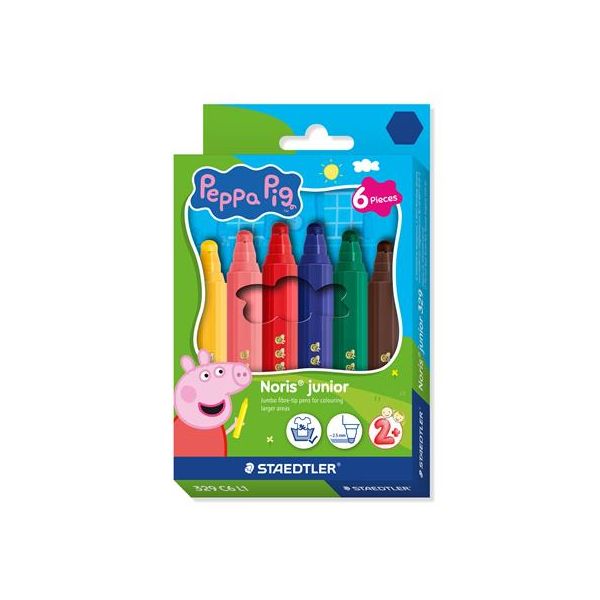 Fixky, sada, 2,5 mm, vyprateľné, jumbo, STAEDTLER „Noris® junior 329”, Peppa Pig, 6 farieb, 6ks