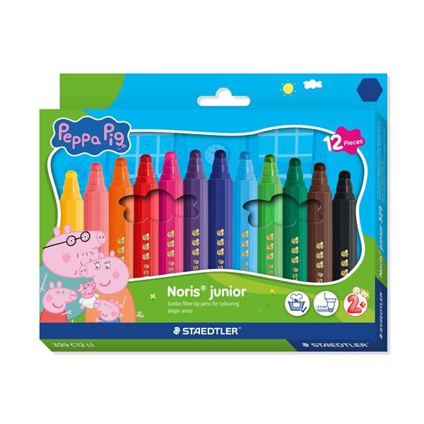 Fixky, sada, 2,5 mm, vyprateľné, jumbo, STAEDTLER „Noris® junior 329”, Peppa Pig, 12 farieb, 12ks