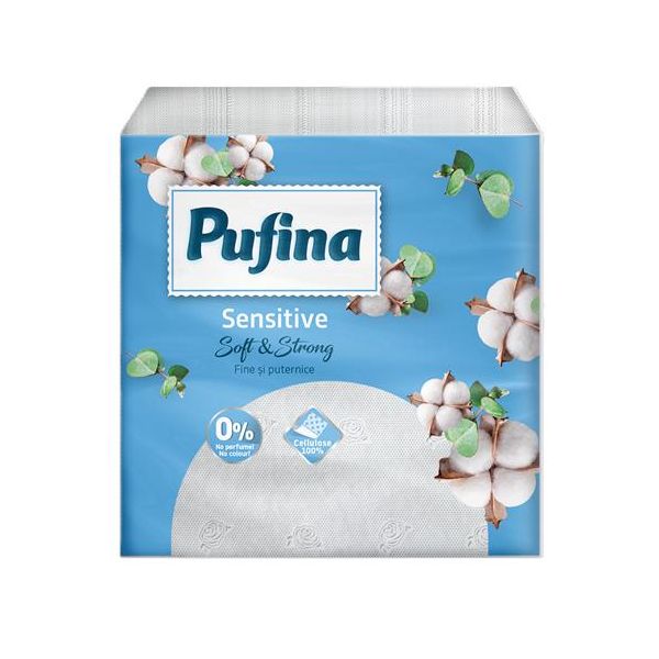 Servítky, 1/4 zložené, 1-vrstvové, 24×24 cm, 90 ks, PUFINA "Sensitive"