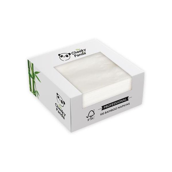 Servítky, bambusové, 1/4 ohyb, 2-vrstvové, 39x39 cm, 100 ks, CHEEKY PANDA, biele