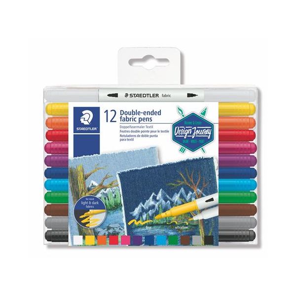 Popisovač na textil, obojstranný, STAEDTLER "3190", 12 rôznych farieb