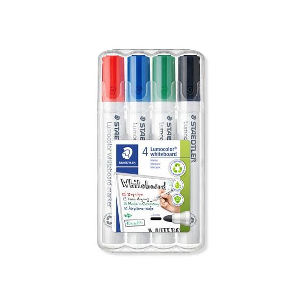 Popisovač na tabule, sada, 2 mm, kužeľový hrot, STAEDTLER "Lumocolor 351", 4 rôzne farby