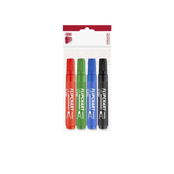 Popisovač na flipchartové tabule, sada, 1-3 mm, kužeľový hrot, ICO "Artip 11 XXL", 4 rôzne farby