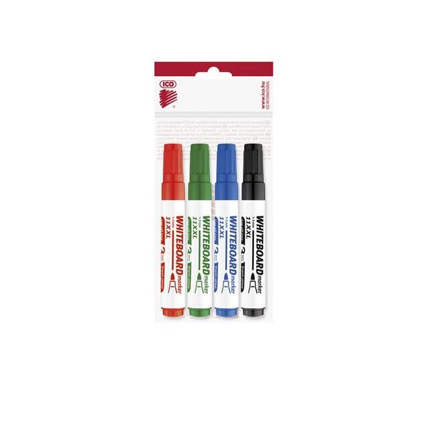 Popisovač na tabule a flipchartové tabule, sada, 1-3 mm, kužeľový hrot, ICO "Plan 11 XXL", 4 rôzne farby